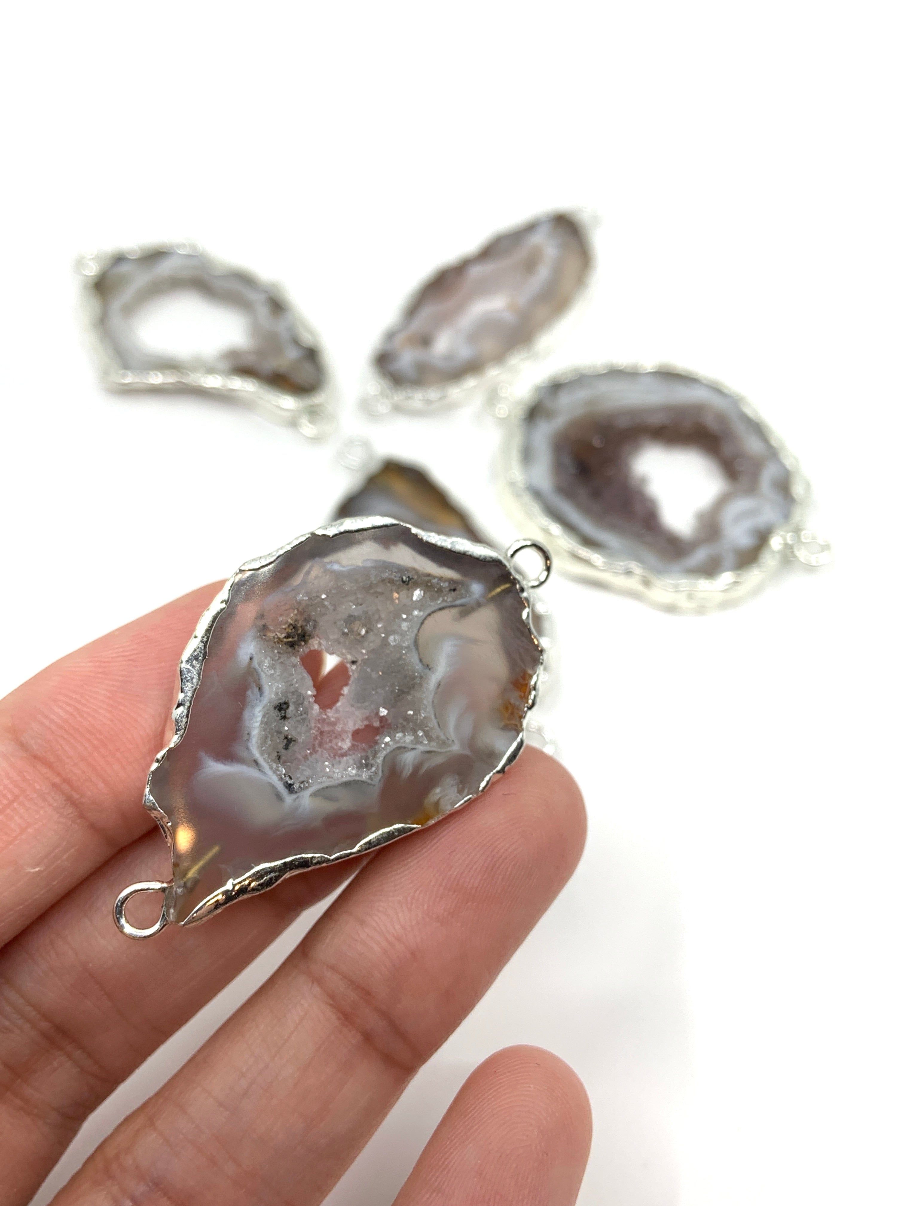 Grey Natural Druzy Agate Slice Connectors