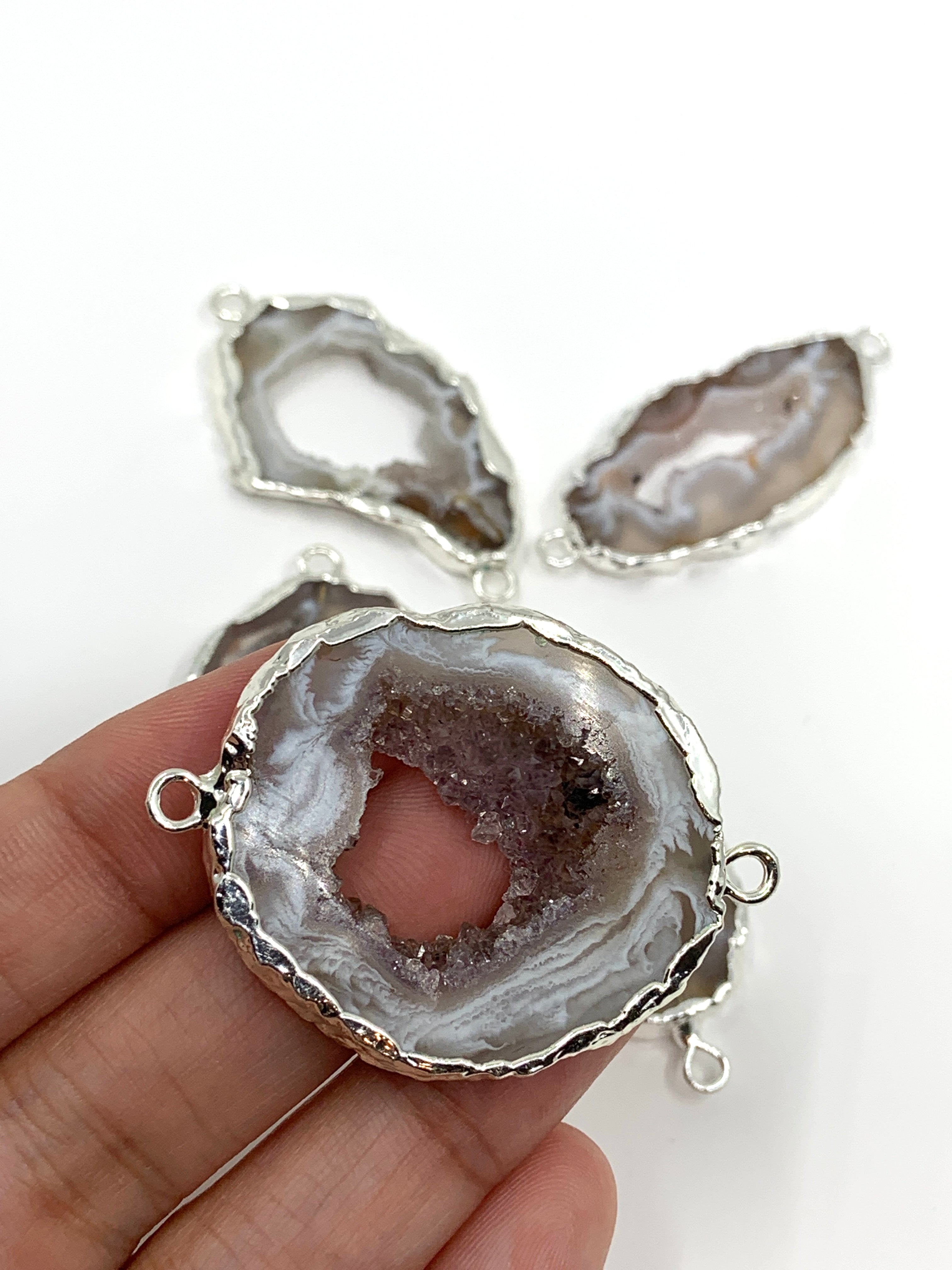 Grey Natural Druzy Agate Slice Connectors