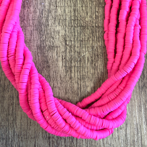 6mm Fluorescent Pink Heishi Beads | Bellaire Wholesale