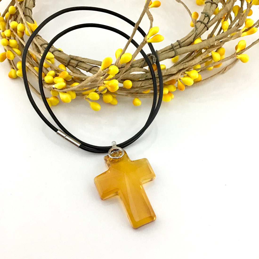 2 Glass Cross Pendant, Golden Shadow | Bellaire Wholesale