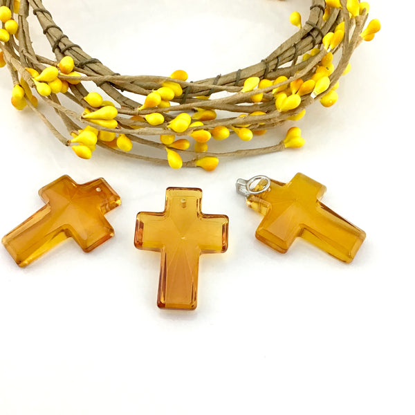 2 Glass Cross Pendant, Golden Shadow | Bellaire Wholesale
