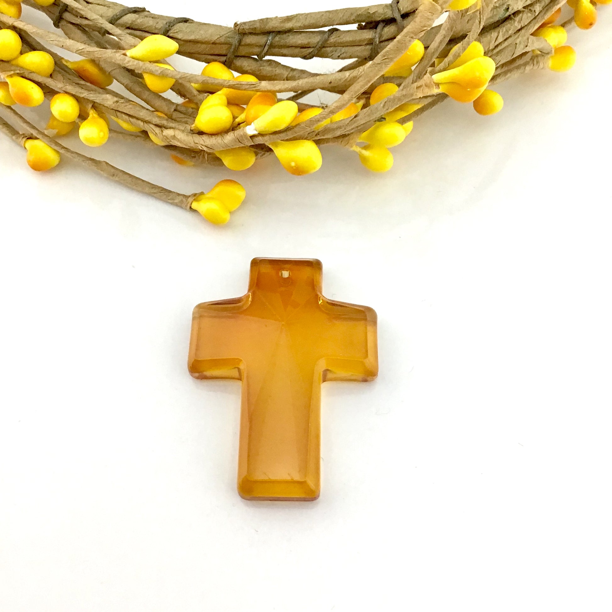 2 Glass Cross Pendant, Golden Shadow | Bellaire Wholesale