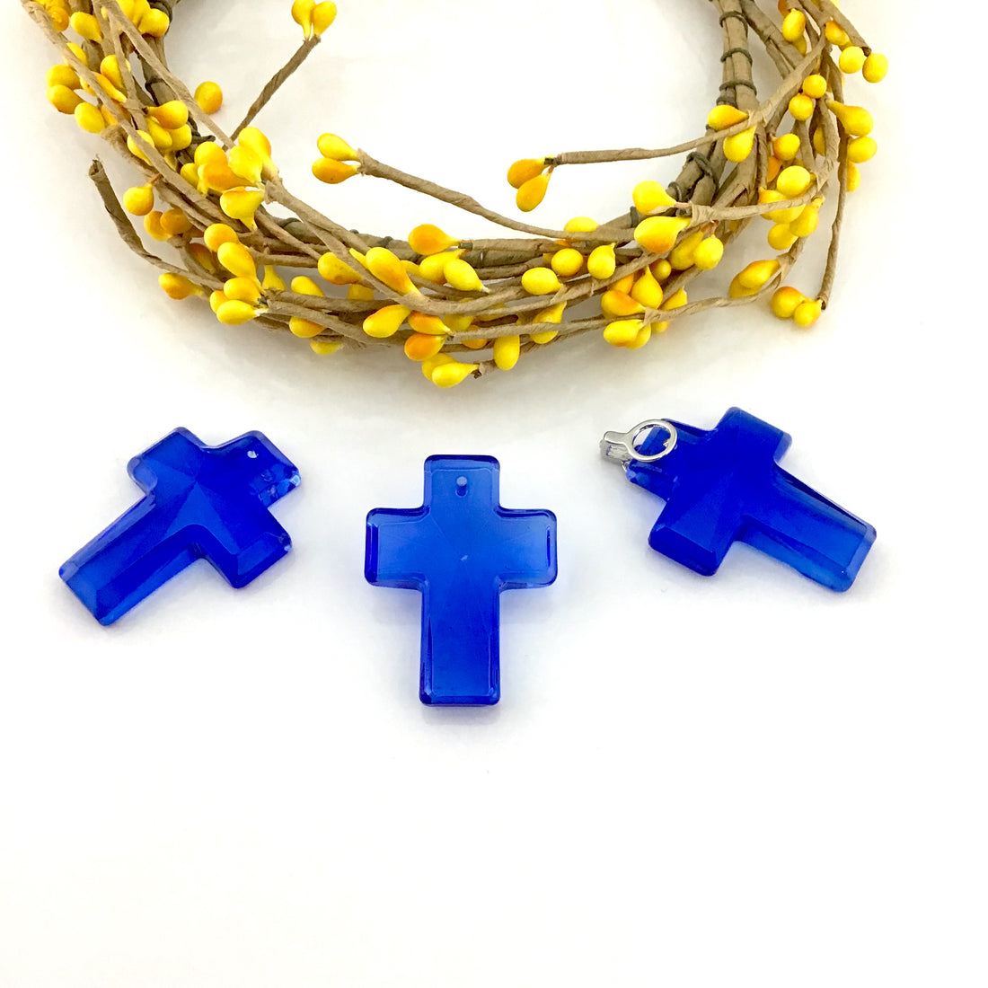 2 Glass Cross Pendant, Blue | Bellaire Wholesale