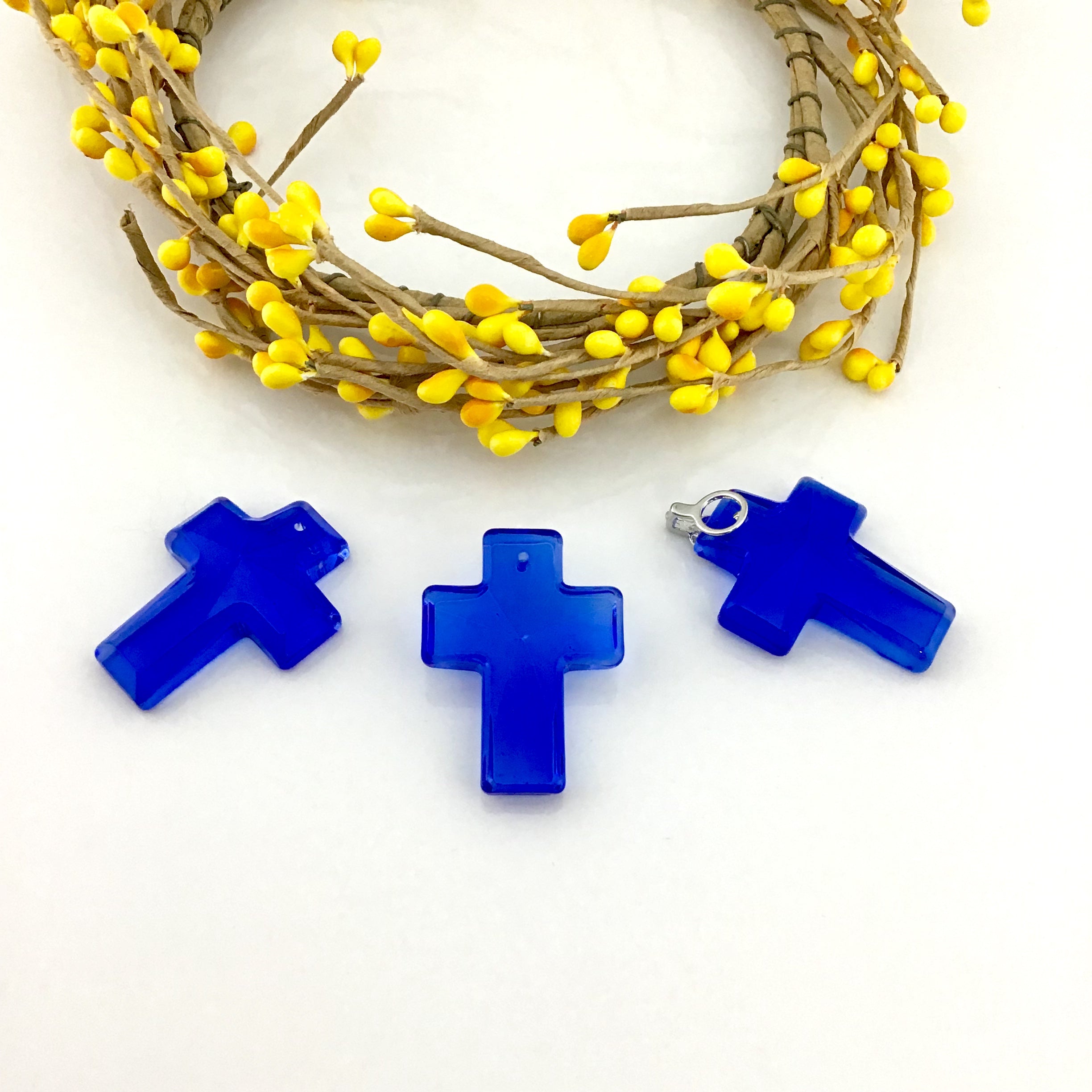 2 Glass Cross Pendant, Blue | Bellaire Wholesale