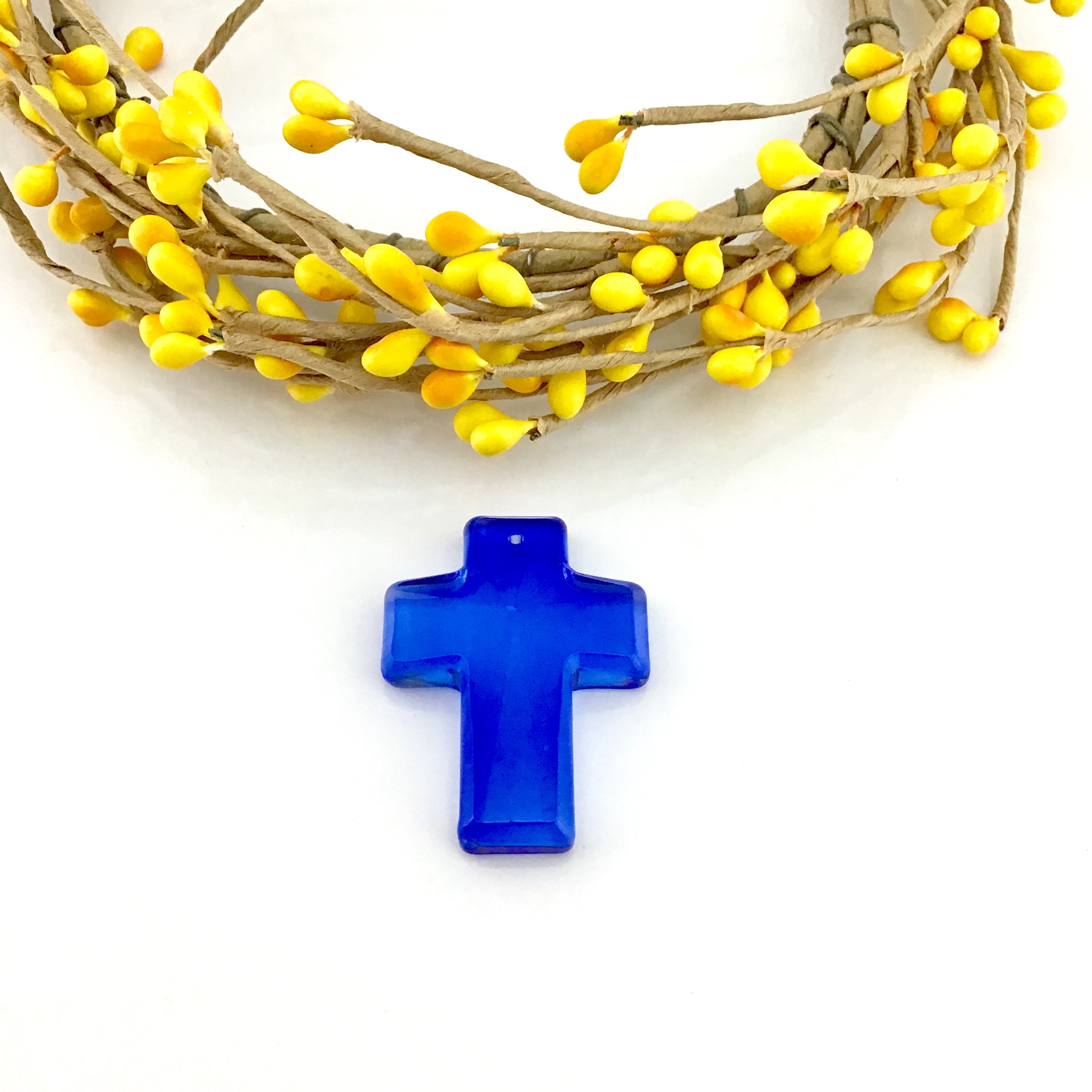 2 Glass Cross Pendant, Blue | Bellaire Wholesale