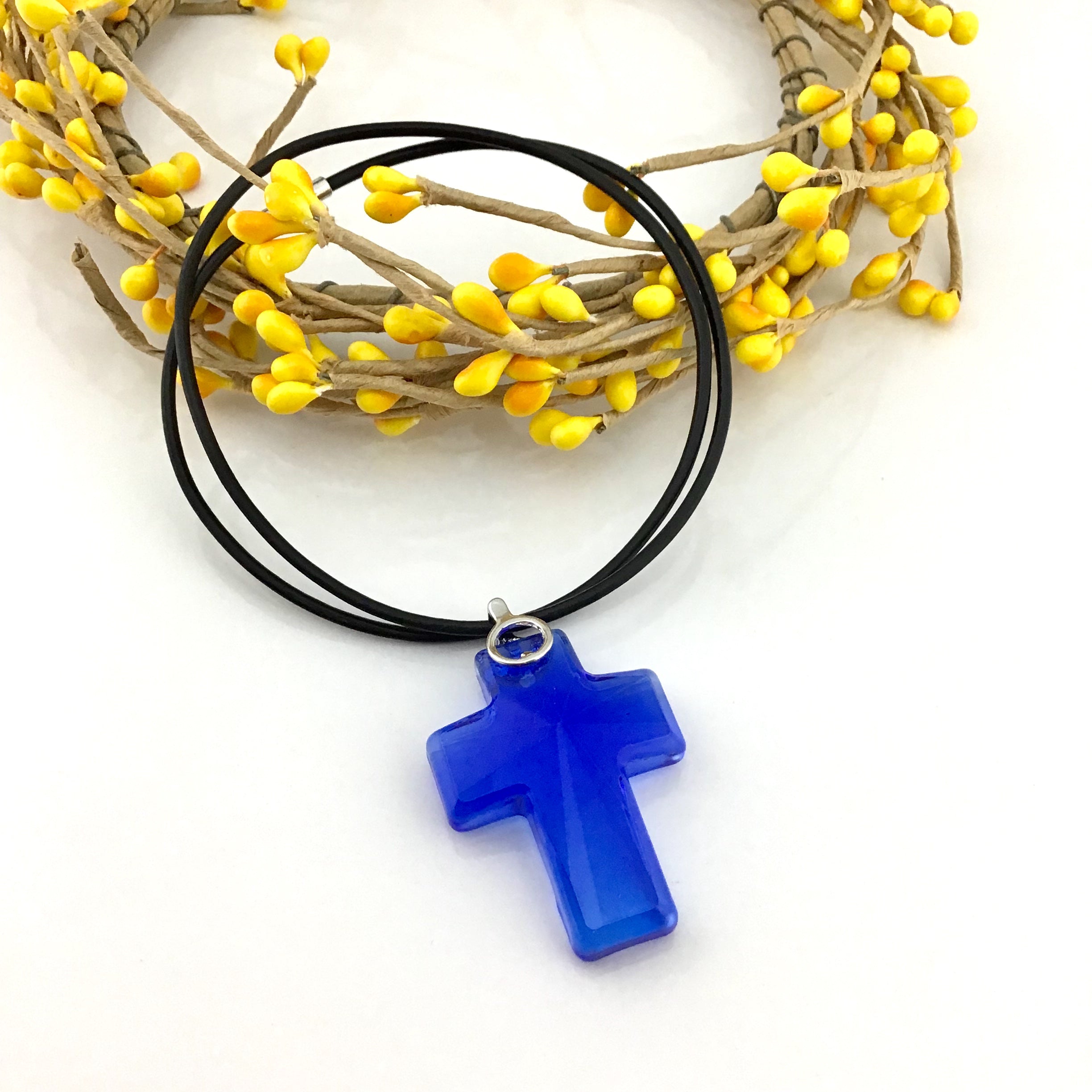 2 Glass Cross Pendant, Blue | Bellaire Wholesale