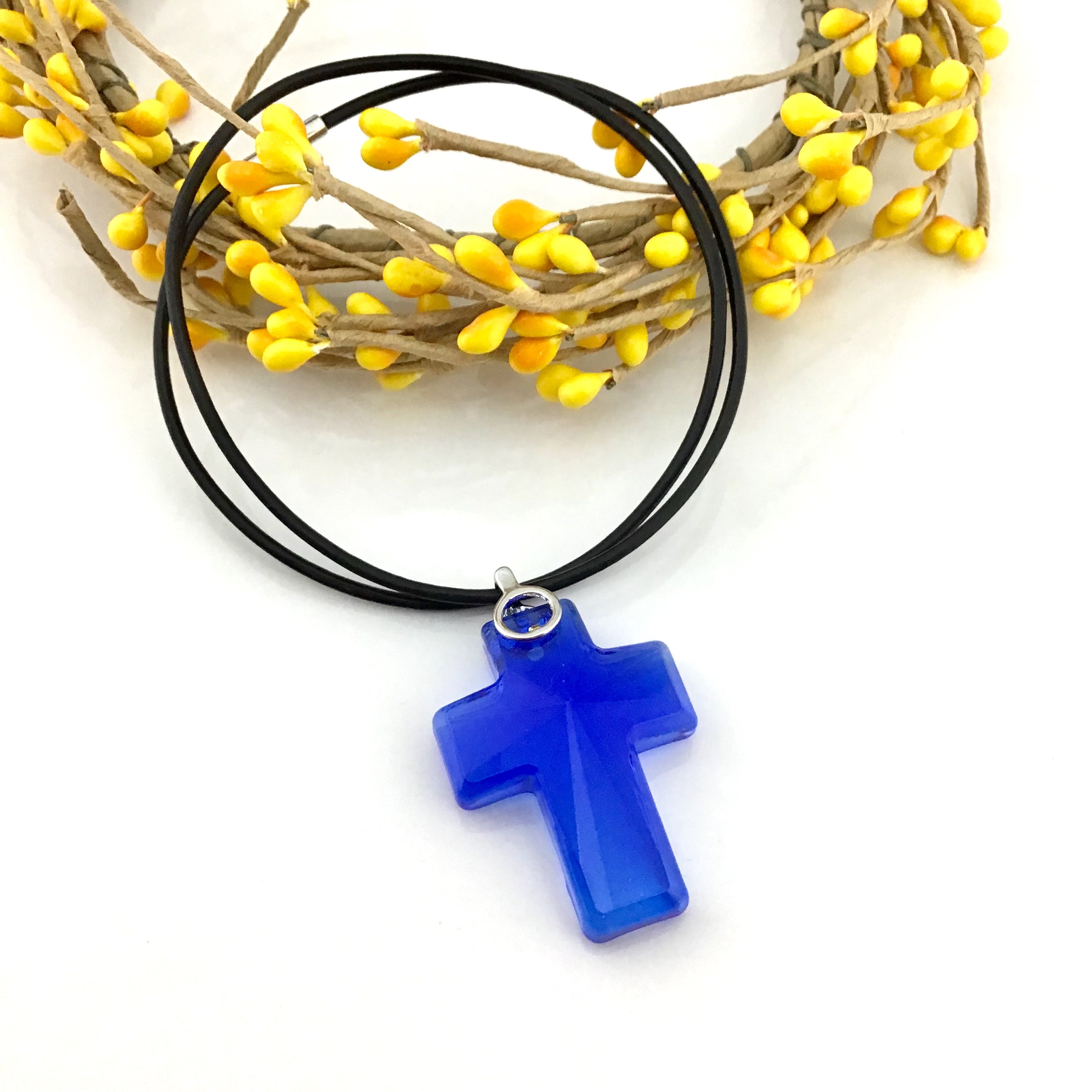 2 Glass Cross Pendant, Blue | Bellaire Wholesale