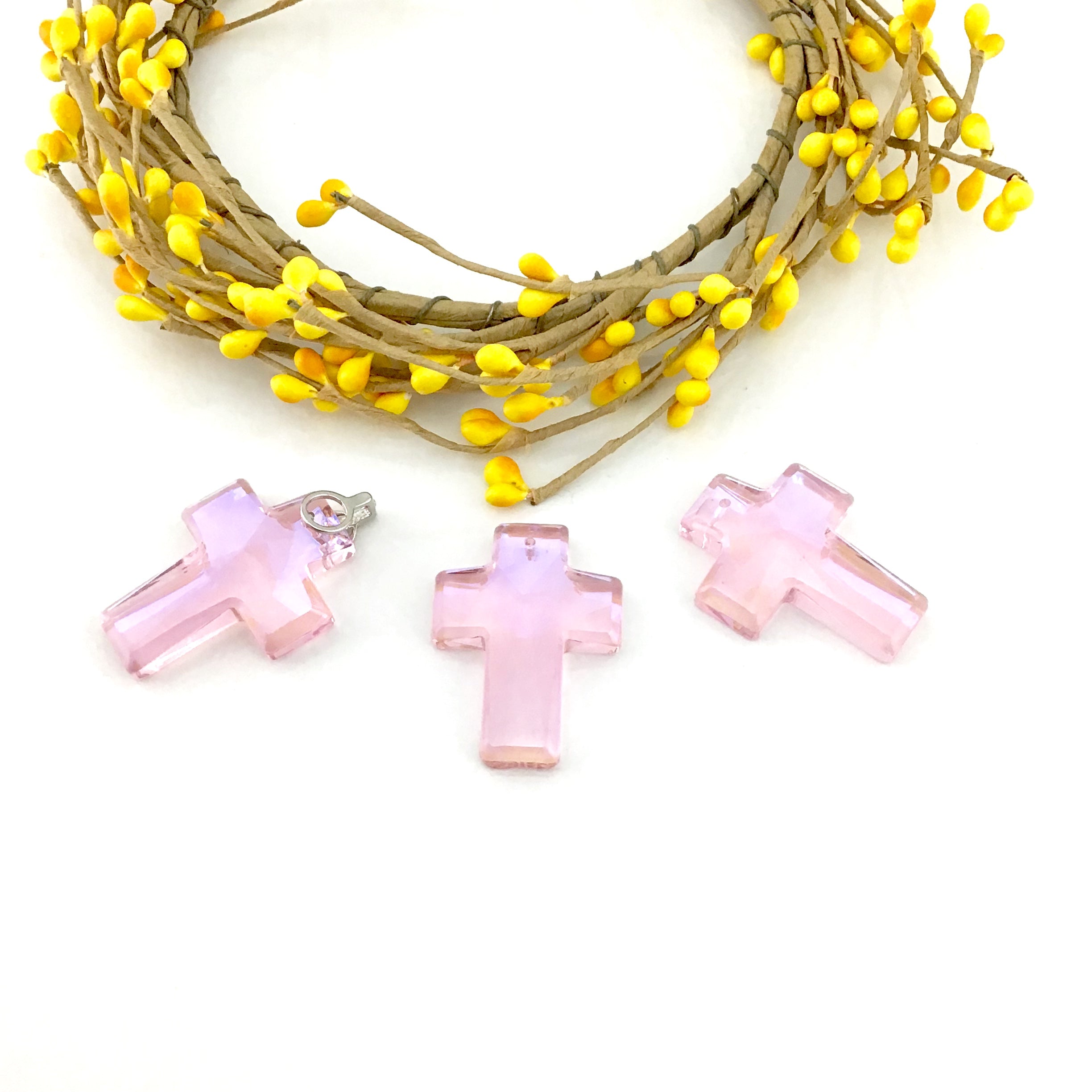 2 Glass Cross Pendant, Rosaline Pink | Bellaire Wholesale