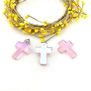 2 Glass Cross Pendant, Rosaline Pink | Bellaire Wholesale