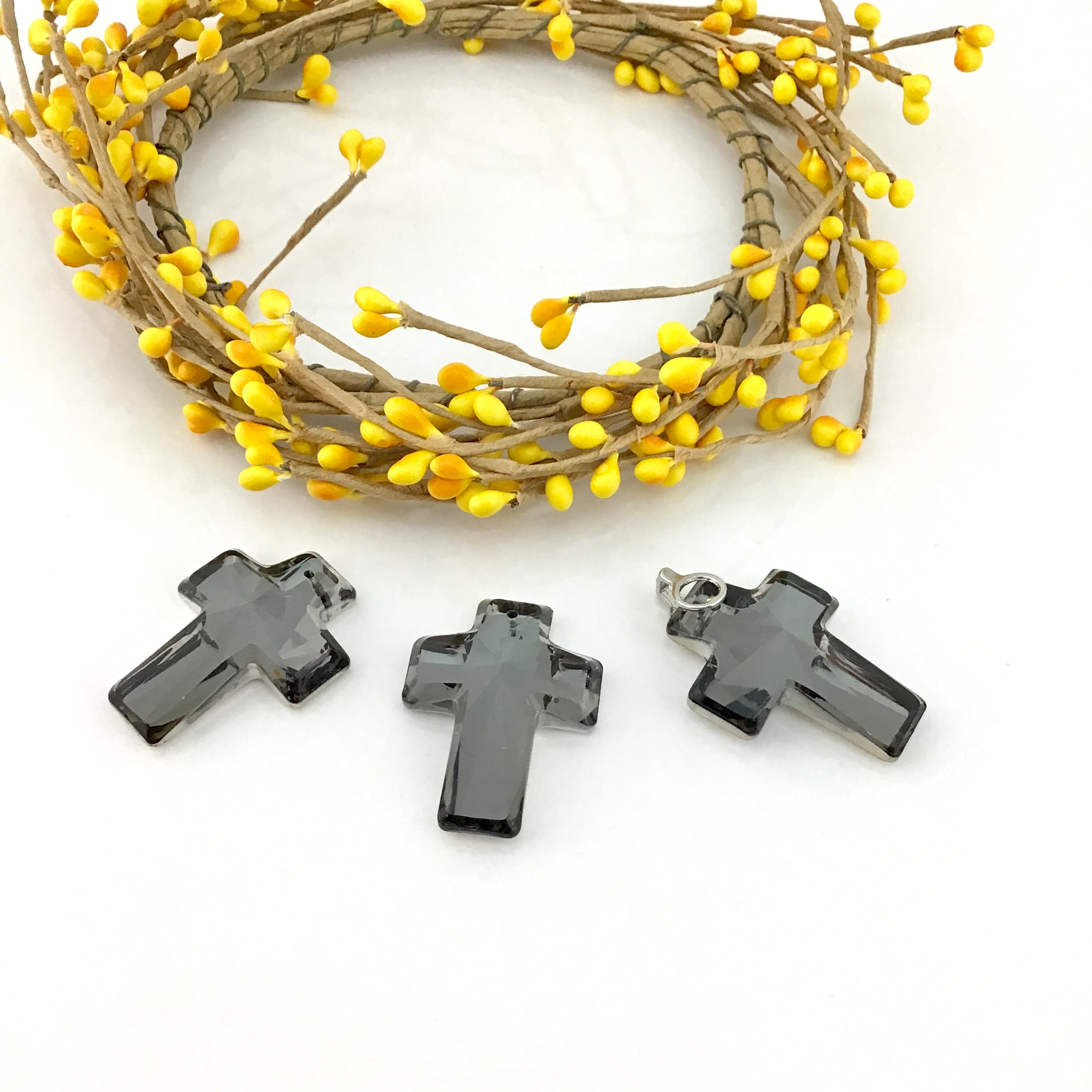 2 Glass Cross Pendant, Silver Night Grey | Bellaire Wholesale