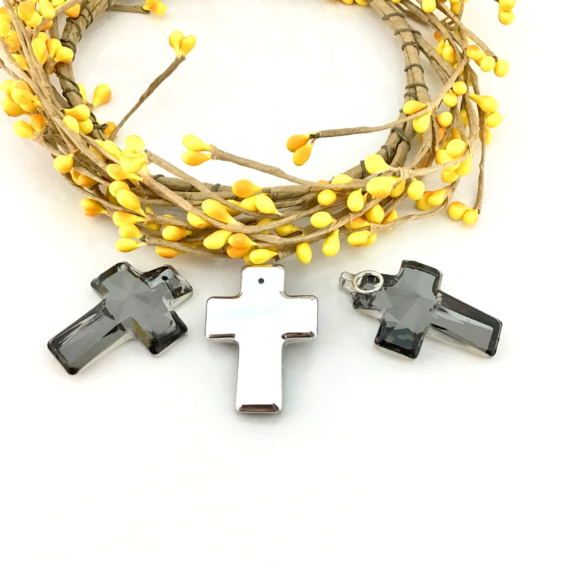 2 Glass Cross Pendant, Silver Night Grey | Bellaire Wholesale