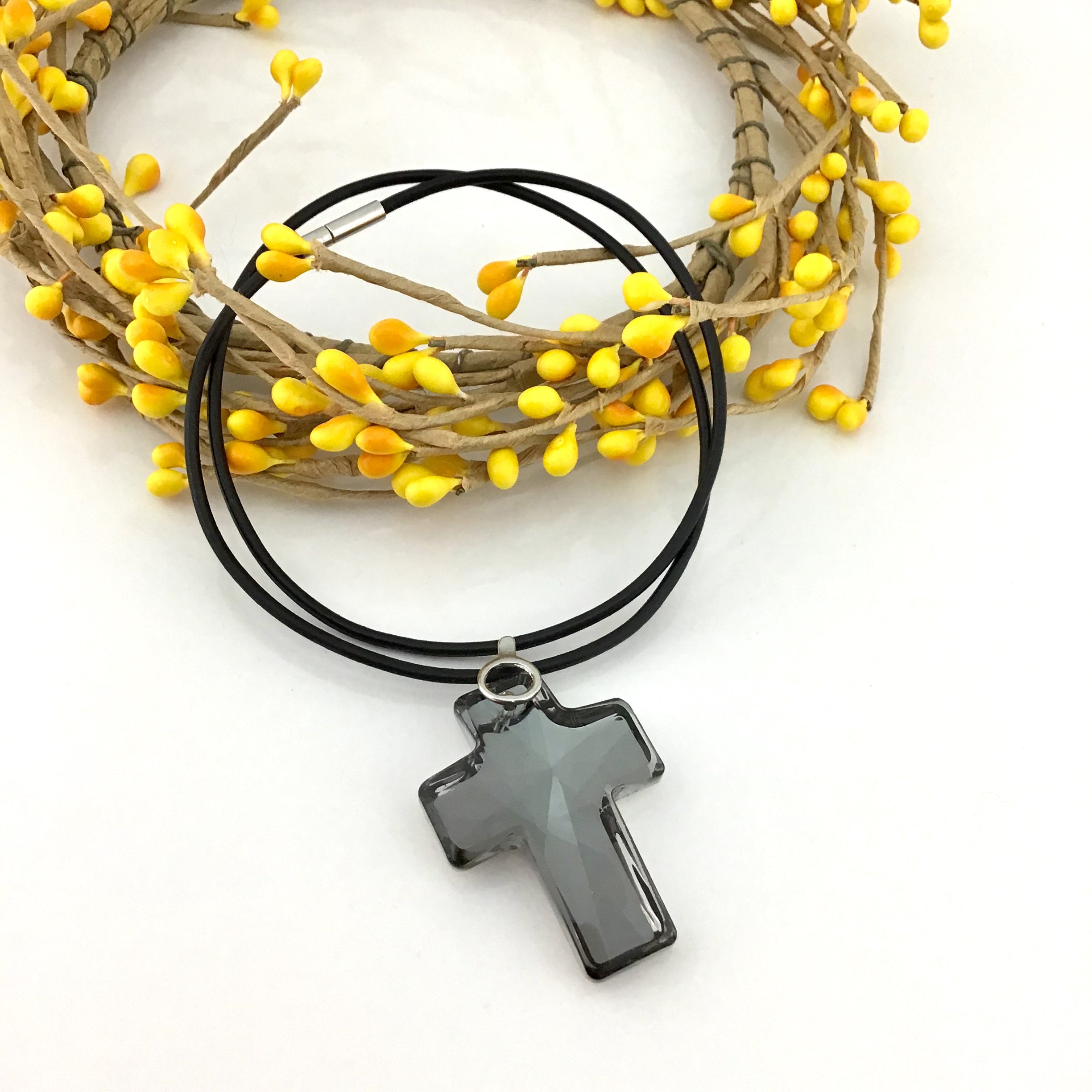 2 Glass Cross Pendant, Silver Night Grey | Bellaire Wholesale