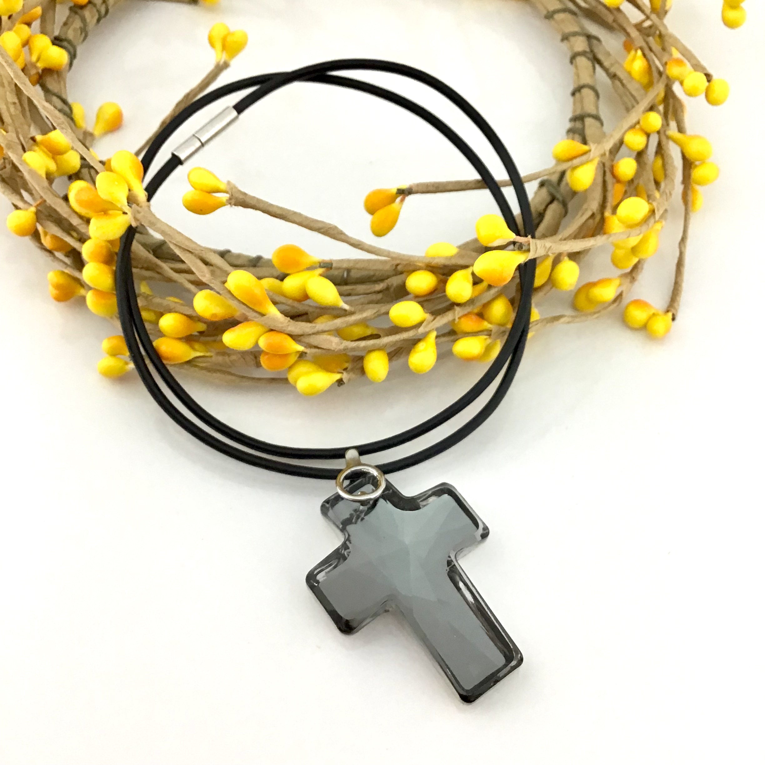2 Glass Cross Pendant, Silver Night Grey | Bellaire Wholesale