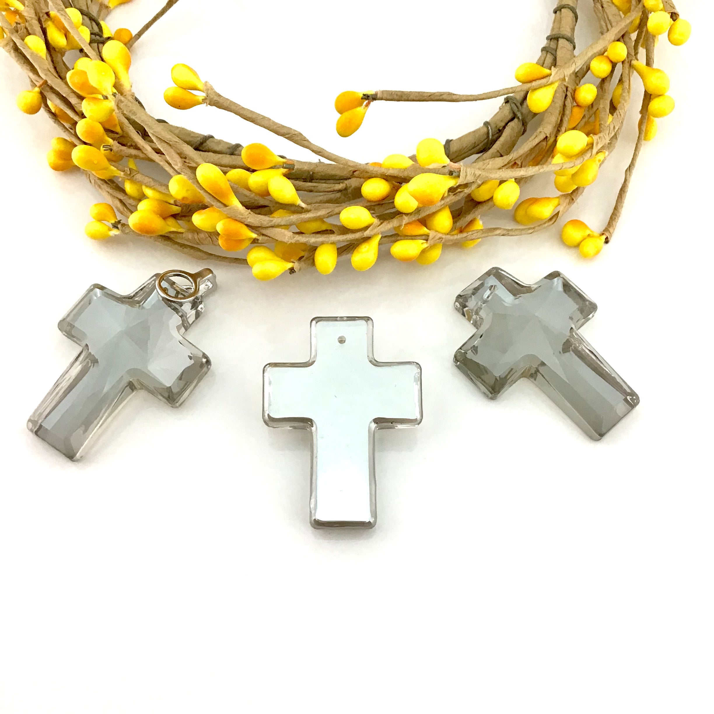 2 Glass Cross Pendant, Silver Shade | Bellaire Wholesale