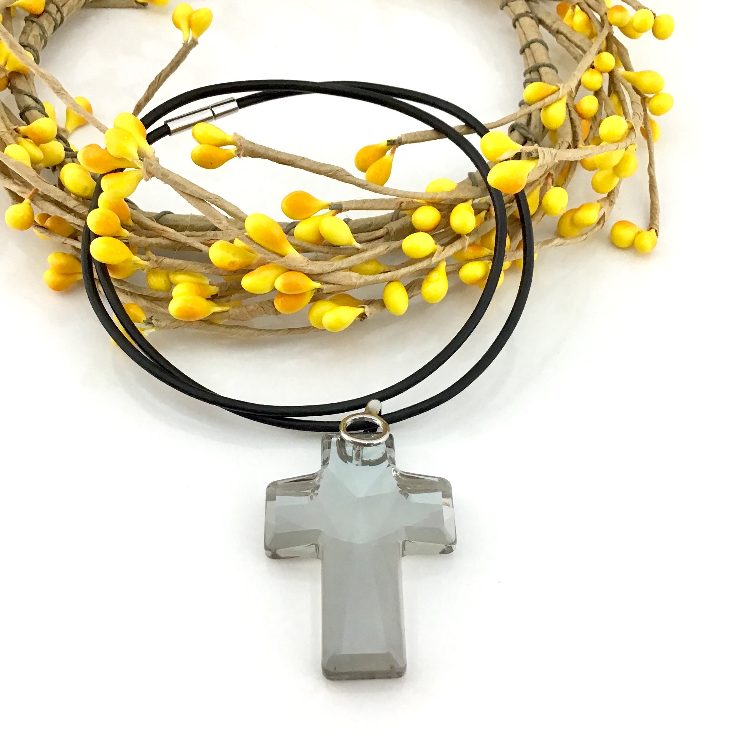 2 Glass Cross Pendant, Silver Shade | Bellaire Wholesale