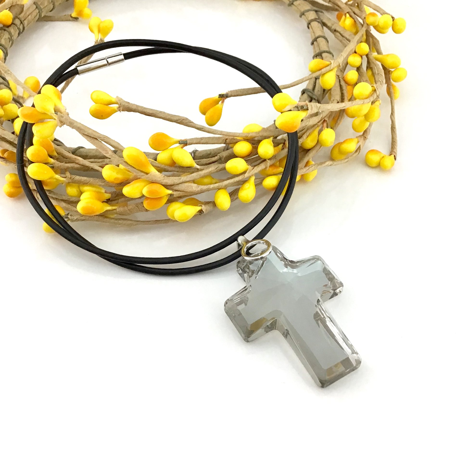 2 Glass Cross Pendant, Silver Shade | Bellaire Wholesale