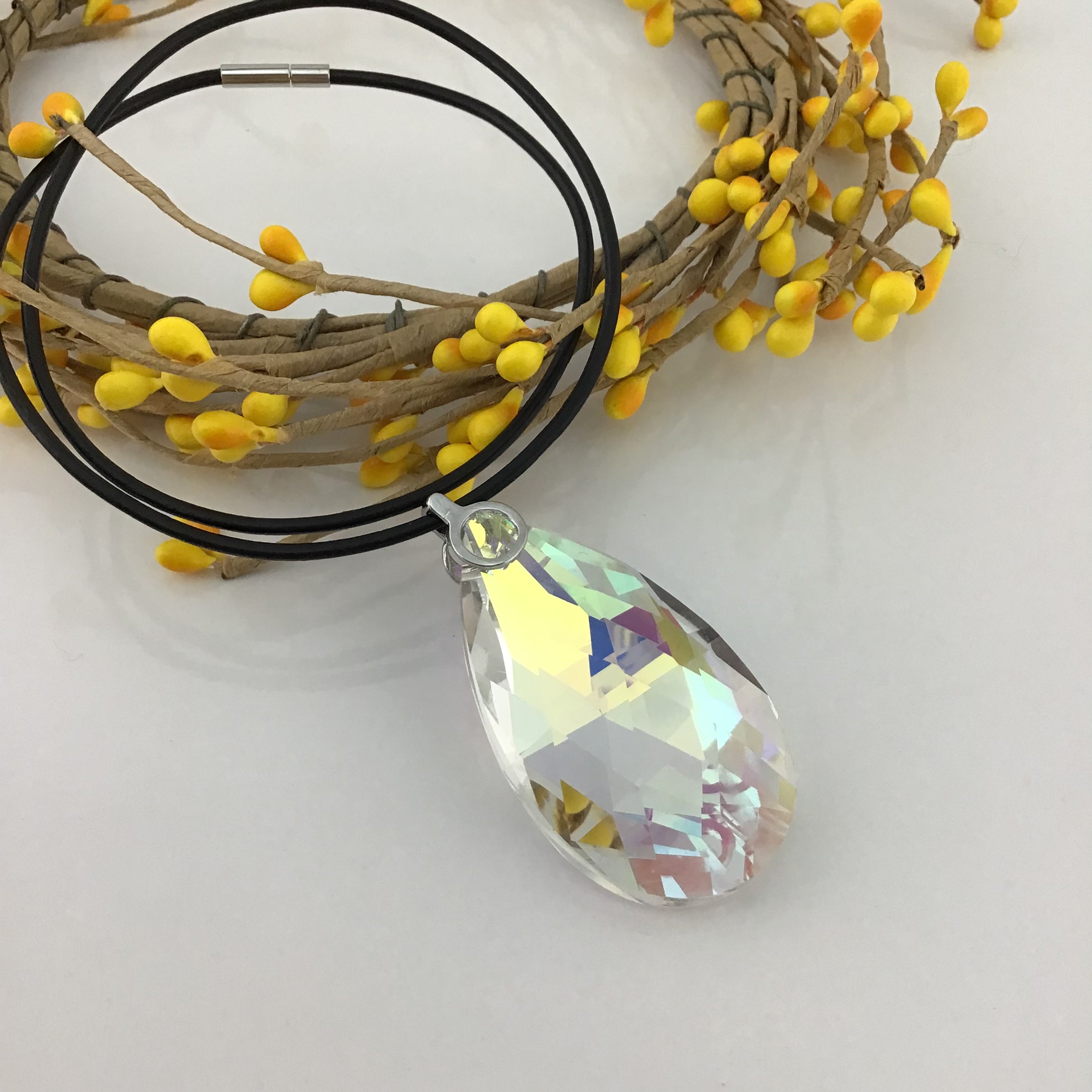 Glass Teardrop Pendant, Clear AB | Bellaire Wholesale