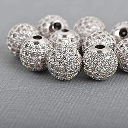 10mm CZ Pave Bead Round Silver Bead | Bellaire Wholesale
