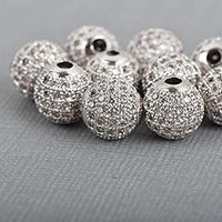 8mm CZ Pave Bead Round Silver Bead | Bellaire Wholesale