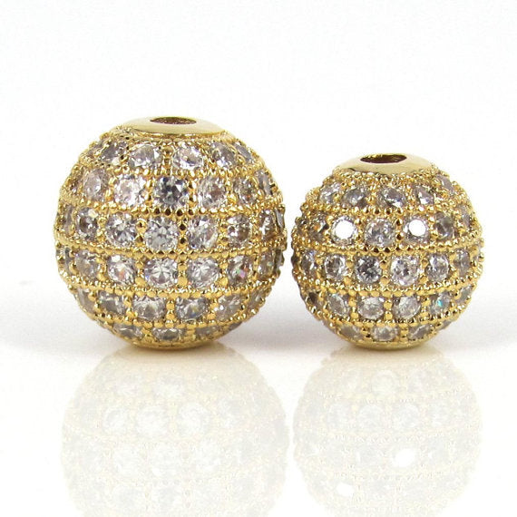 10mm CZ Pave Bead Round Gold Bead | Bellaire Wholesale