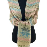 Floral Tribal Print Beige Pashmina Scarf | Bellaire Wholesale