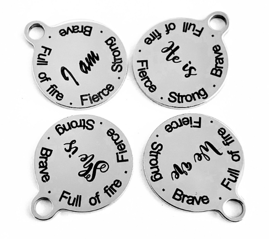 Brave Strong Fierce Fire Round Engraved Charm | Bellaire Wholesale