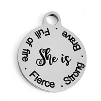 Brave Strong Fierce Fire Round Engraved Charm | Bellaire Wholesale