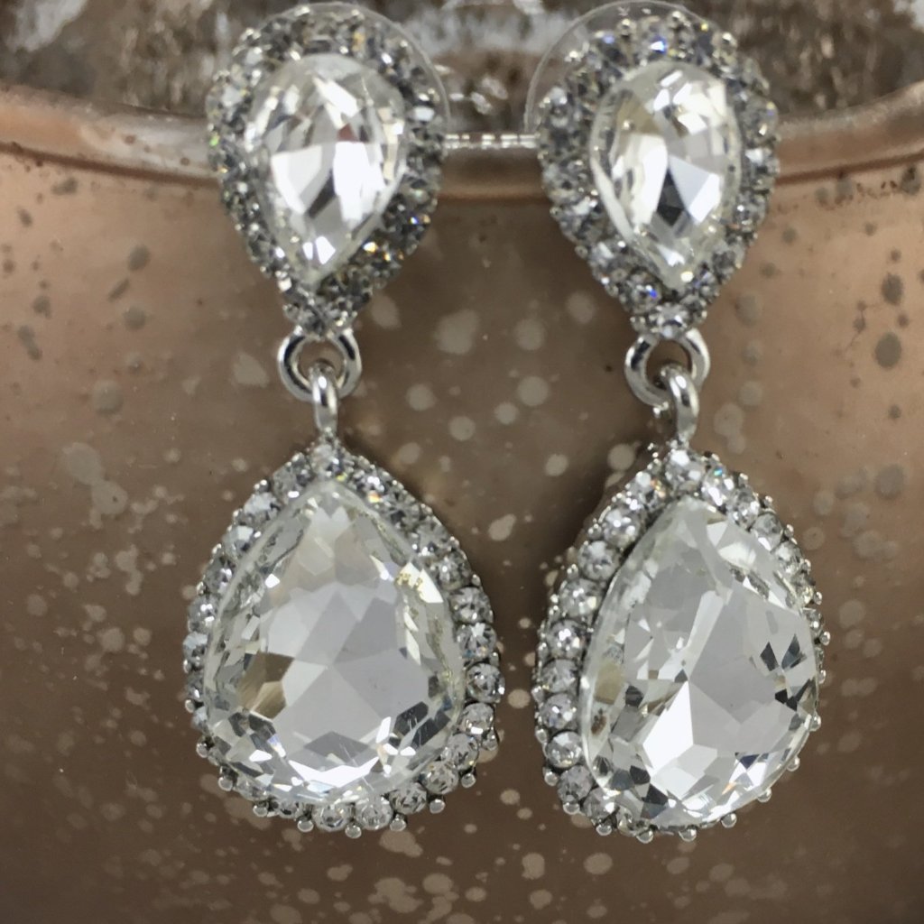 Crystal Long Teardrop Earrings, Silver | Bellaire Wholesale