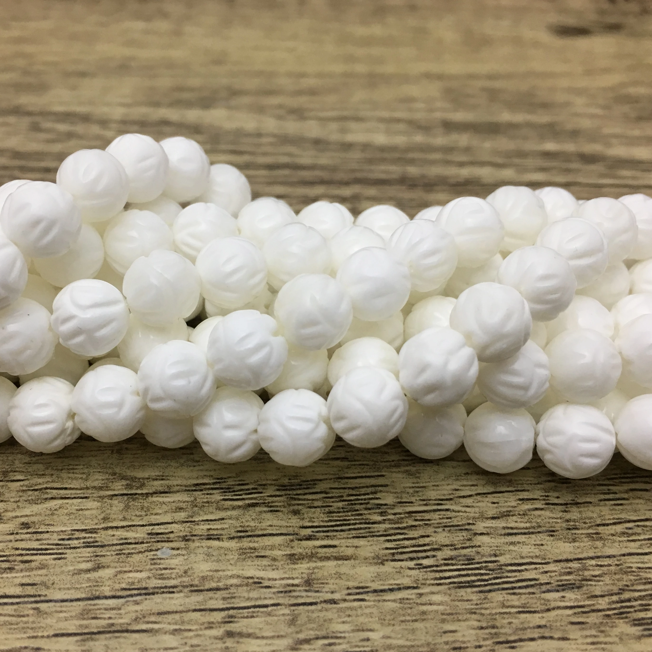 8mm White Carved Lotus Flower Tridacna Beads | Bellaire Wholesale
