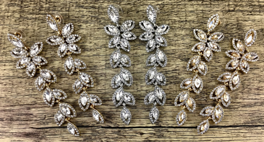 Flower Designer Inspired Crystal Earrings, Gold | Bellaire Wholesale