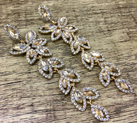 Flower Designer Crystal Earrings, Champagne | Bellaire Wholesale