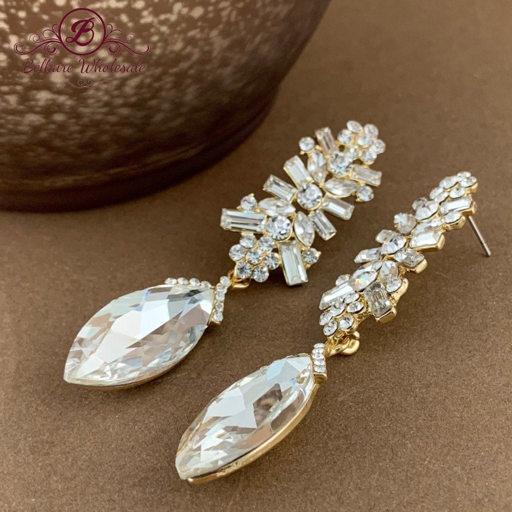 Crystal Baguette Marquise Earrings, Gold | Bellaire Wholesale