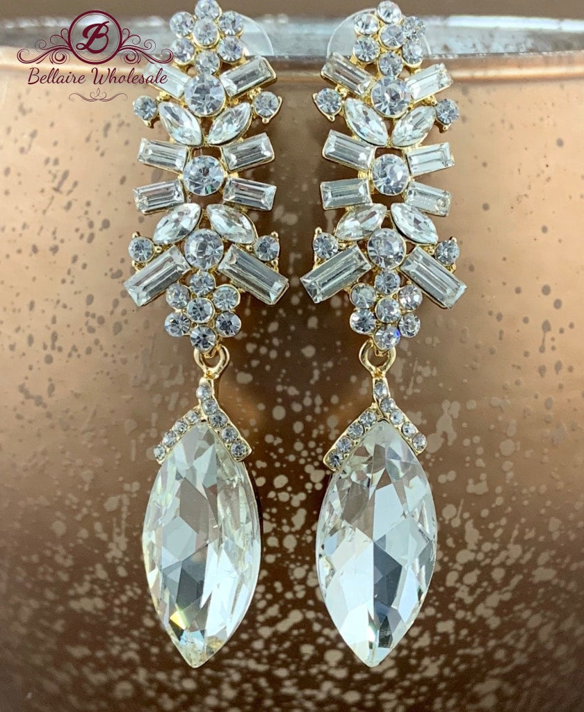 Crystal Baguette Marquise Earrings, Gold | Bellaire Wholesale