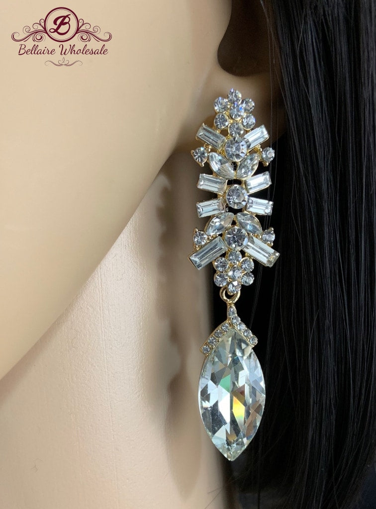 Crystal Baguette Marquise Earrings, Gold | Bellaire Wholesale