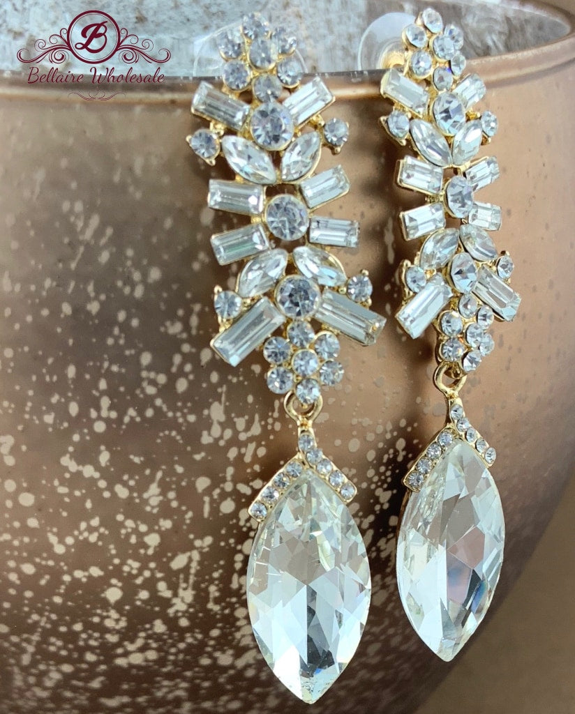 Crystal Baguette Marquise Earrings, Gold | Bellaire Wholesale