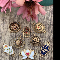 Enamel Hamsa Hand Connector Gold Plated Steel Connector | Bellaire Wholesale