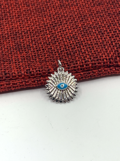 Round Blue Evil Eye Rhodium/ gold plated charm