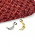 Half Moon Gold Rhodium, CZ Pave charm | Bellaire Wholesale