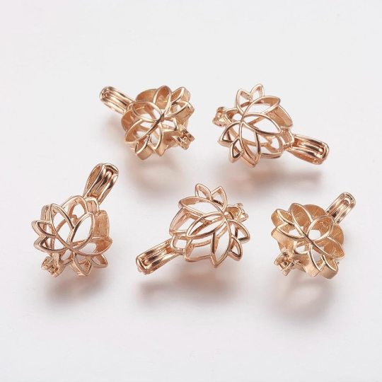 Lotus Cage Brass Pendant Rhodium and Rose Gold | Bellaire Wholesale