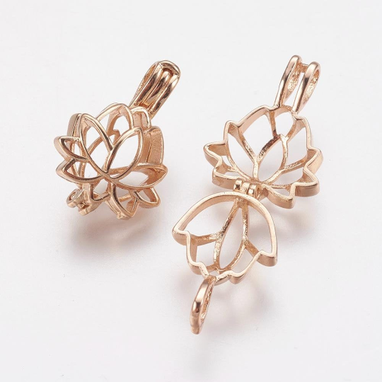 Lotus Cage Brass Pendant Rhodium and Rose Gold | Bellaire Wholesale