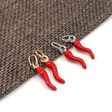 925 Sterling Silver Red Italian Horn Pendant
