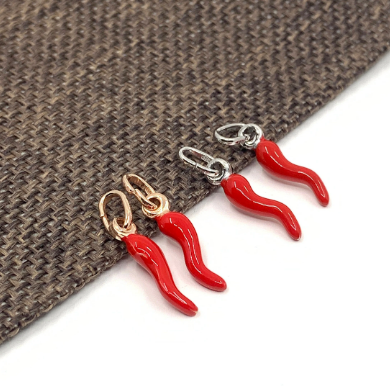 925 Sterling Silver Red Italian Horn Pendant