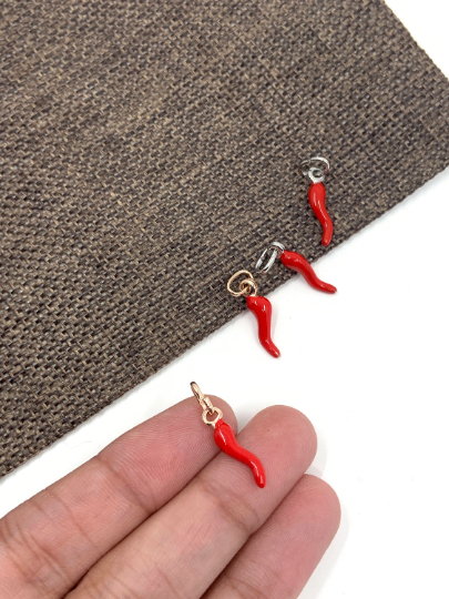 925 Sterling Silver Red Italian Horn Pendant