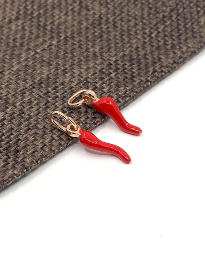 925 Sterling Silver Red Italian Horn Pendant