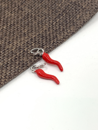 925 Sterling Silver Red Italian Horn Pendant
