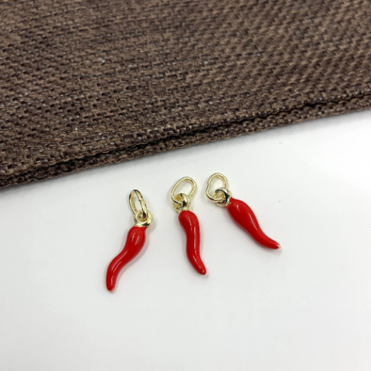 925 Sterling Silver Red Italian Horn Pendant