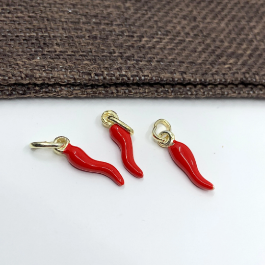 925 Sterling Silver Red Italian Horn Pendant