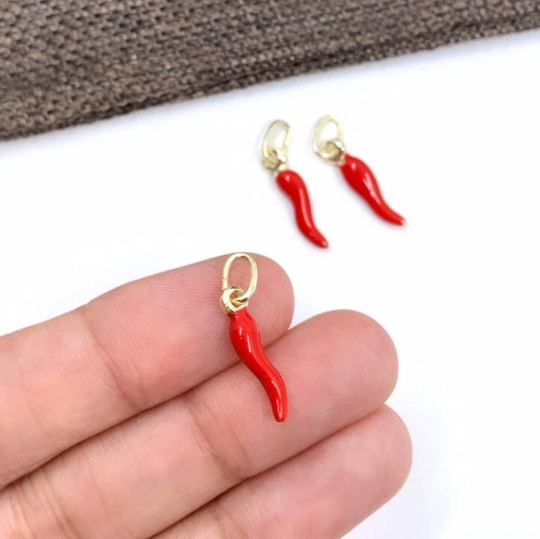 925 Sterling Silver Red Italian Horn Pendant