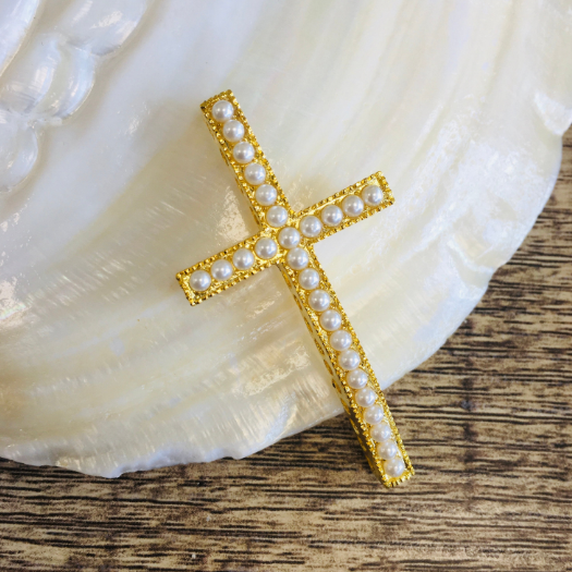 Gold Cross with Pearls Connector | Bellaire Wholesale