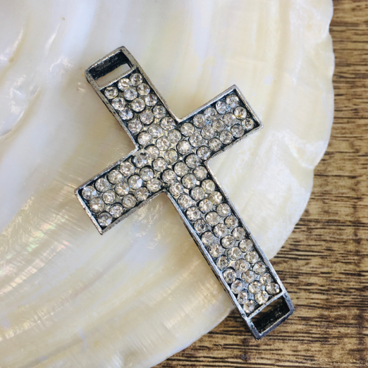 Rhodium Cross with Clear Rhinestones | Bellaire Wholesale